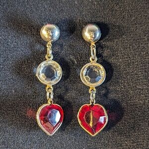 ♥️ Circle 2" Dangle Drop pierced. Earrings, goldtone, light, Valentine's Day